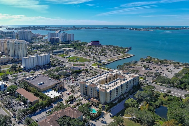 aerial view featuring a water view