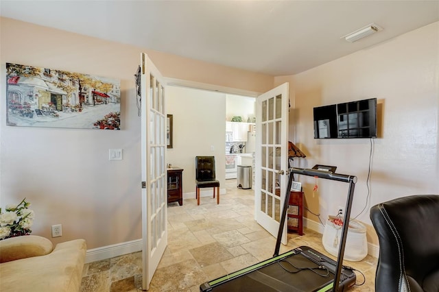 office area featuring french doors