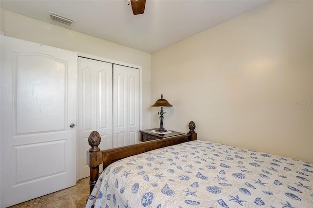 bedroom with a closet and ceiling fan