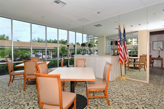 dining space with expansive windows