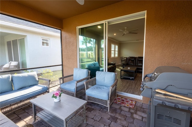 view of patio featuring an outdoor living space and grilling area