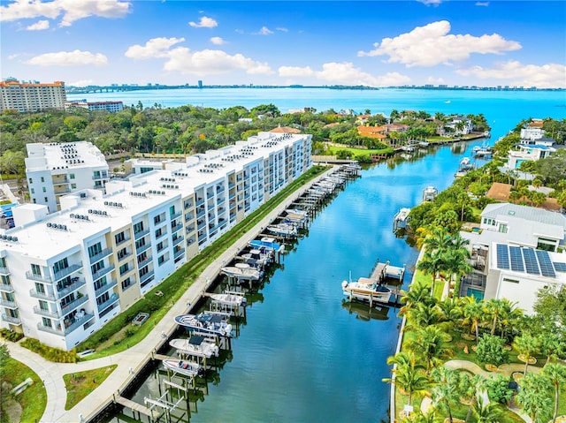 bird's eye view featuring a water view