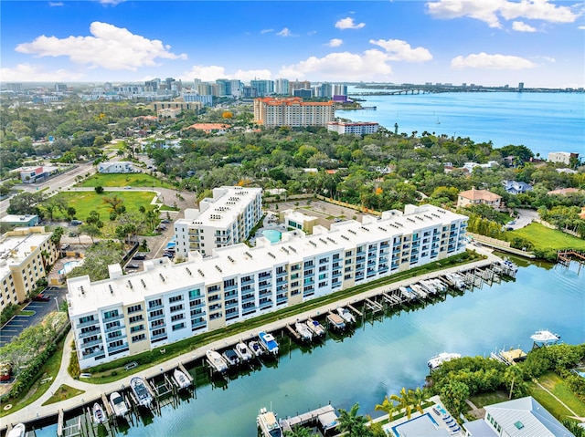 bird's eye view featuring a water view