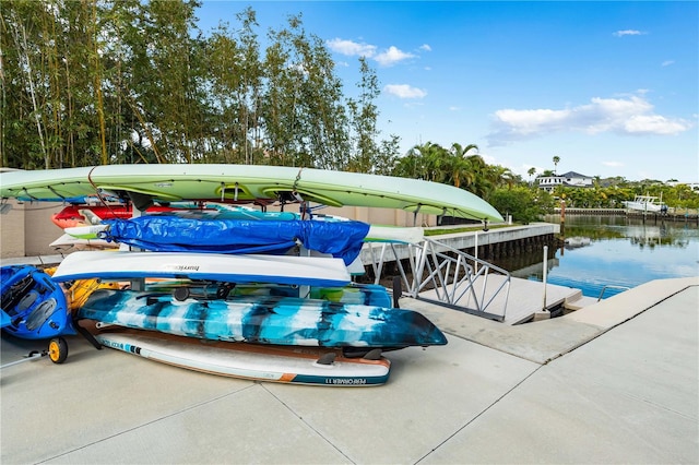 dock area with a water view