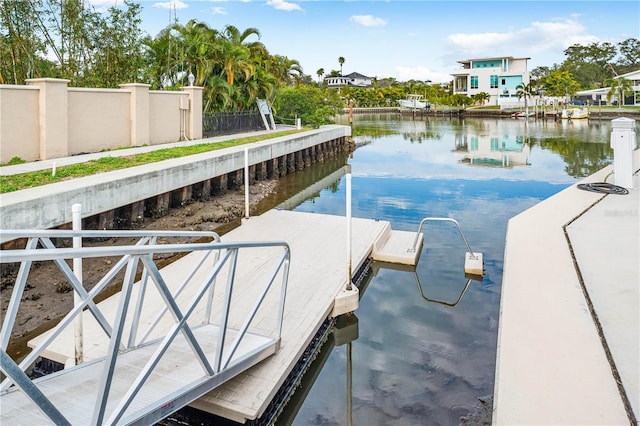 dock area with a water view