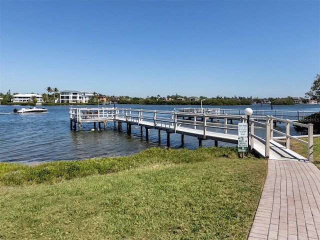 dock area with a water view