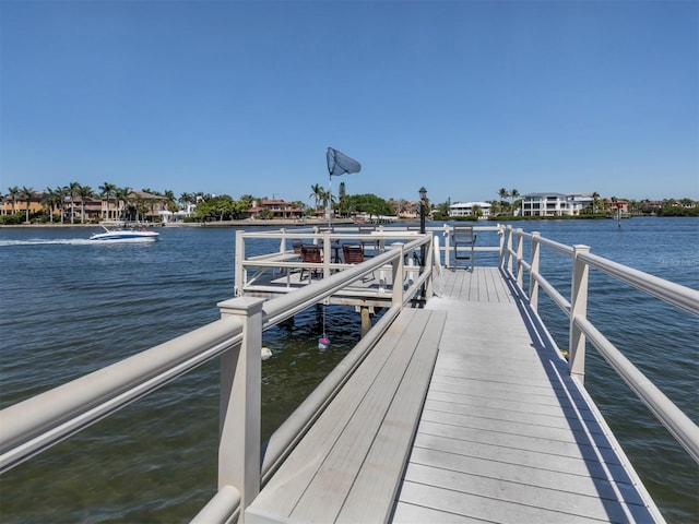 dock area with a water view