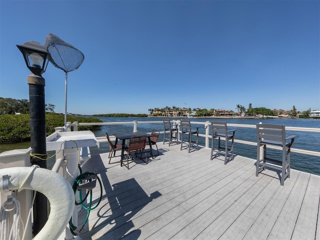 deck featuring a water view
