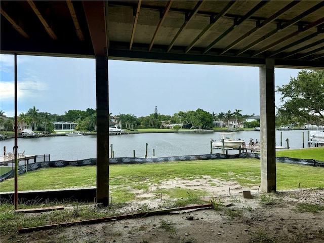 view of dock with a water view