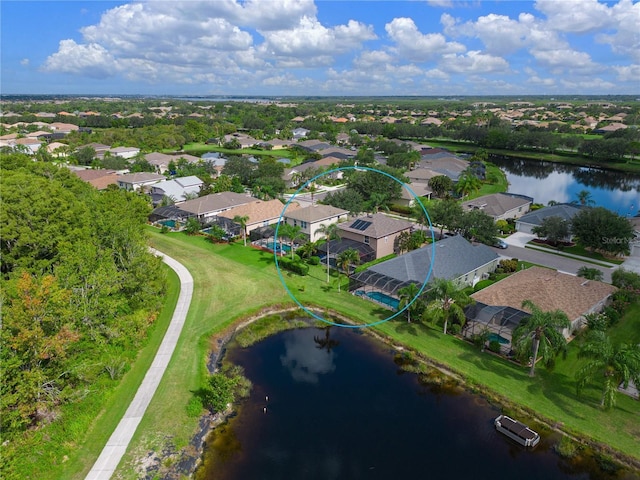 drone / aerial view featuring a water view