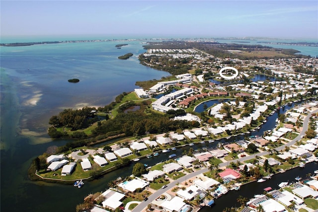 aerial view featuring a residential view and a water view