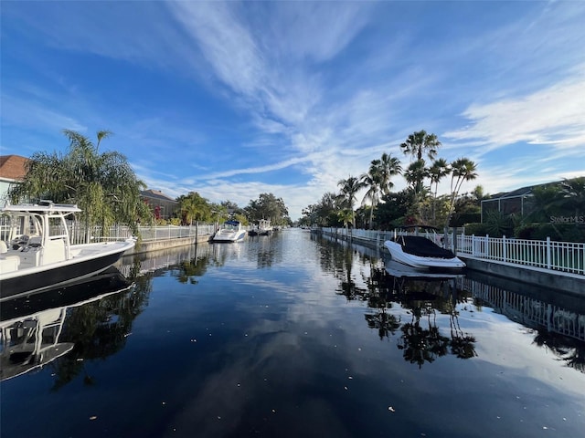 view of dock with a water view