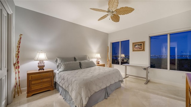 bedroom featuring ceiling fan