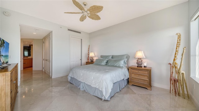 bedroom with a closet and ceiling fan