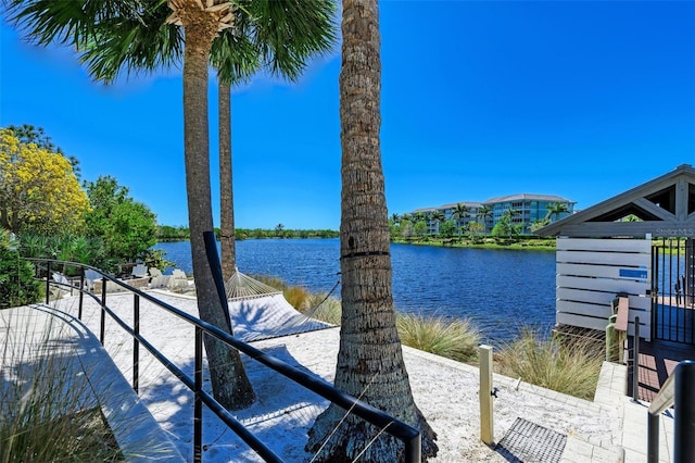 dock area featuring a water view