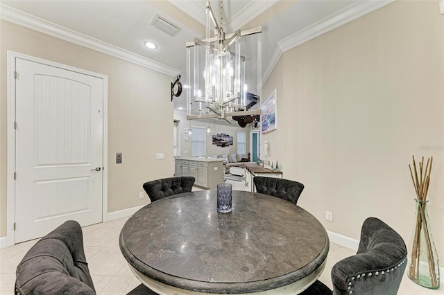 tiled dining area featuring ornamental molding