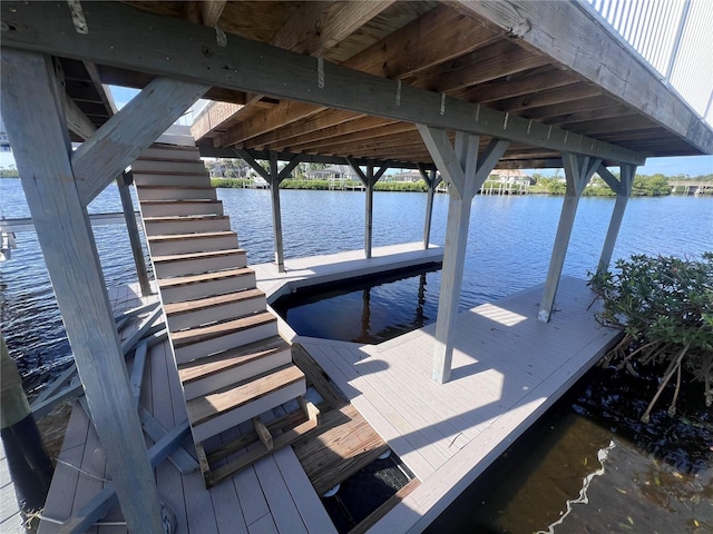 dock area featuring a water view