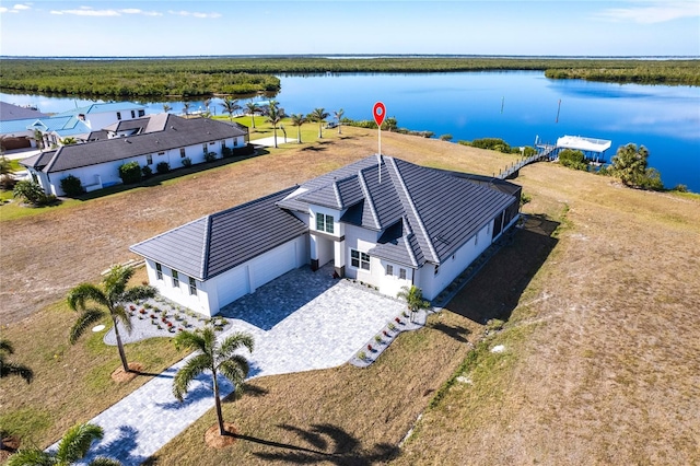 aerial view with a water view