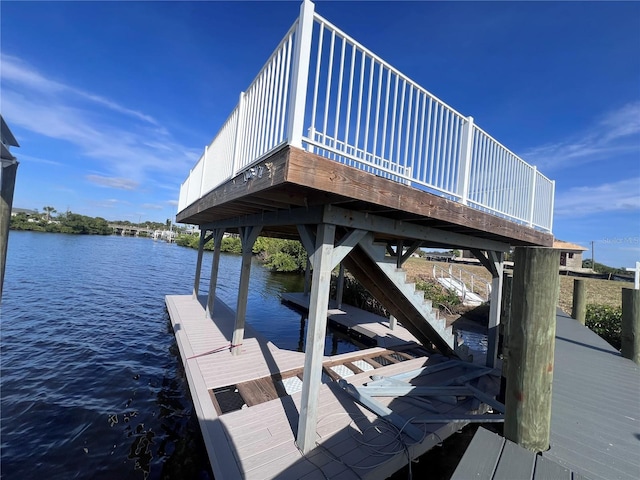 view of dock with a water view