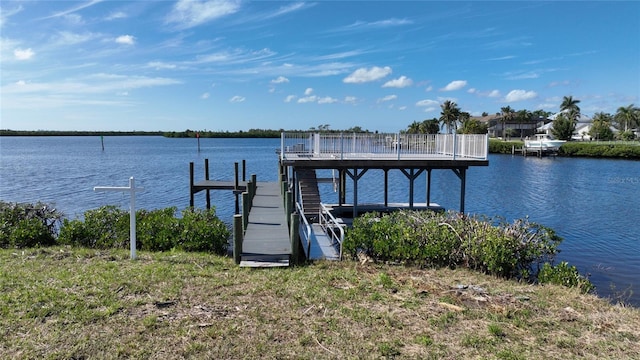 view of dock with a water view