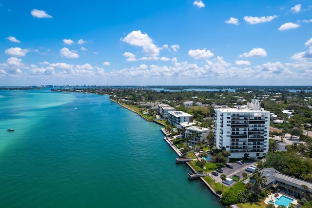 drone / aerial view featuring a water view