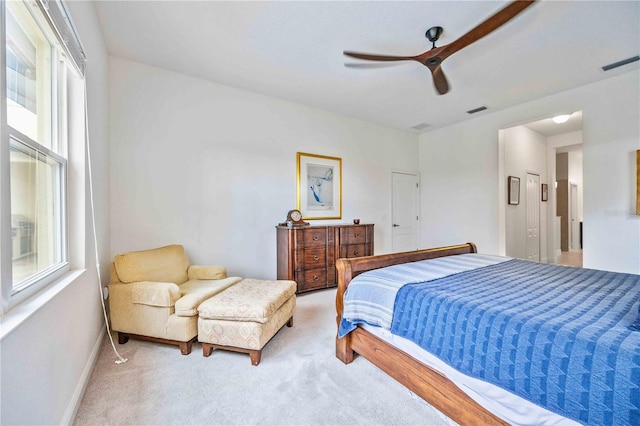 bedroom featuring carpet floors and ceiling fan