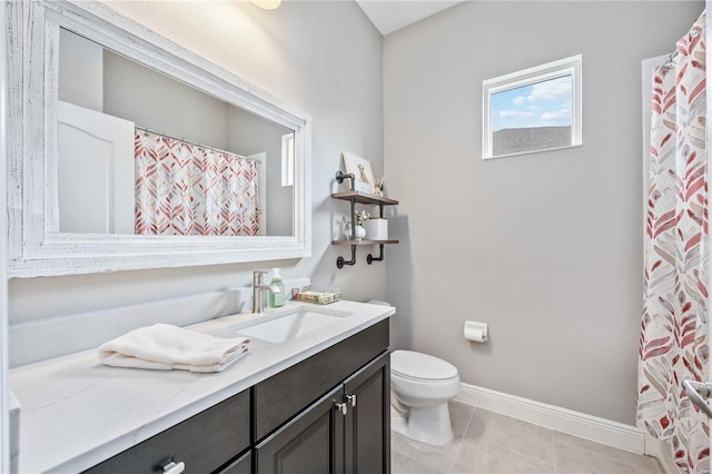 bathroom featuring tile patterned flooring, vanity, and toilet