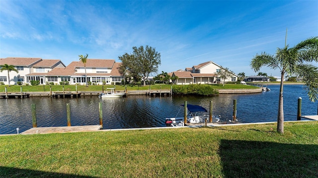 view of water feature with a dock