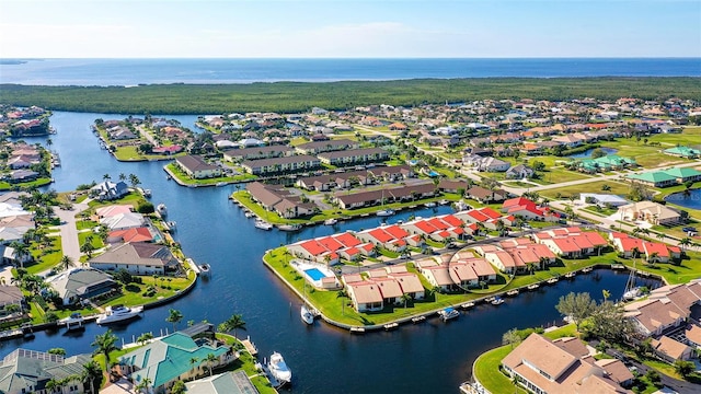 bird's eye view featuring a water view