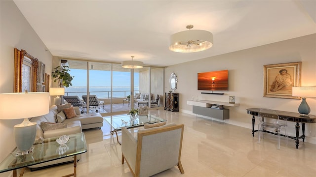 living room with a wall of windows