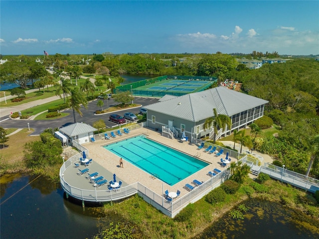 aerial view with a water view