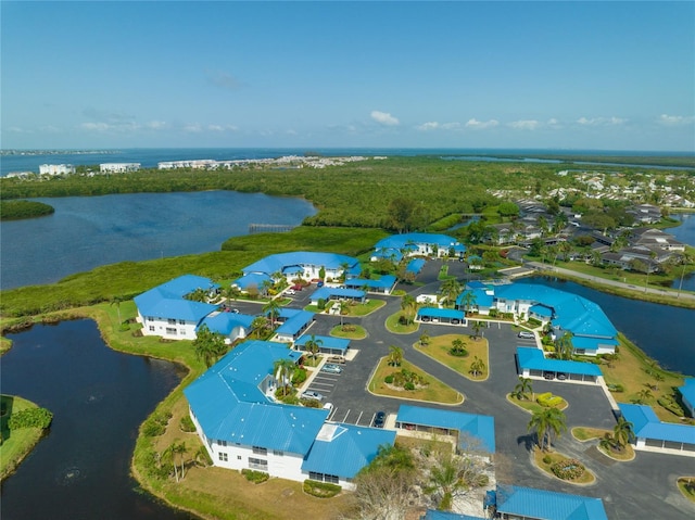 aerial view with a water view