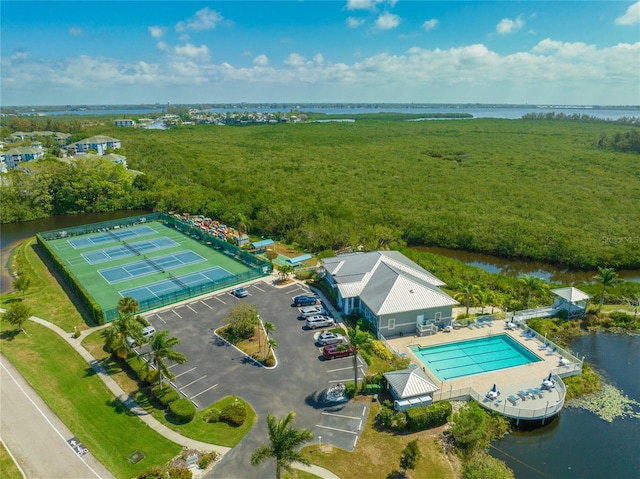 bird's eye view featuring a water view