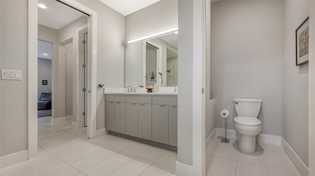 bathroom featuring tile patterned flooring, vanity, and toilet