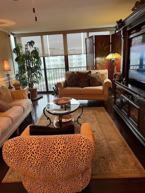 living room featuring dark hardwood / wood-style flooring