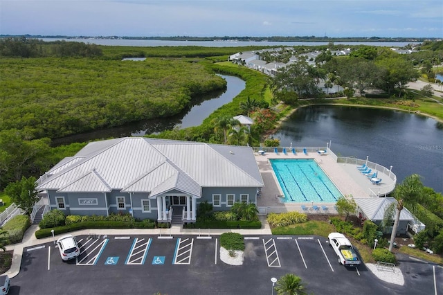 drone / aerial view featuring a water view