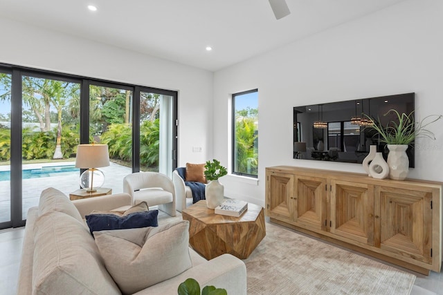 living room featuring recessed lighting