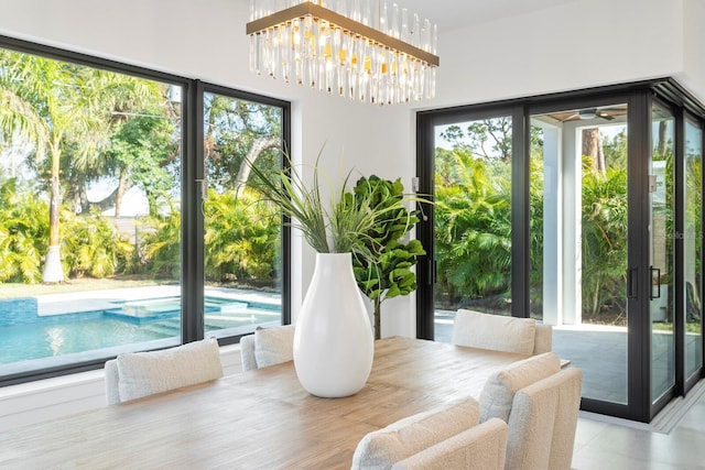 interior space with a chandelier