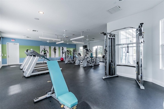 4618 Deep Creek Ter, Parrish, FL 34219 - gym featuring ceiling fan
