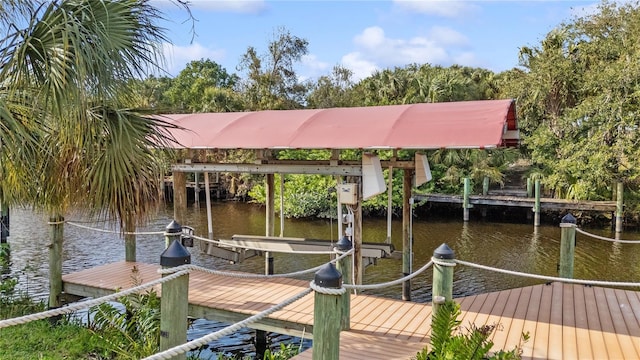 dock area with a water view