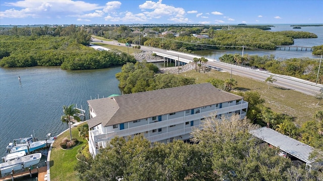 bird's eye view featuring a water view