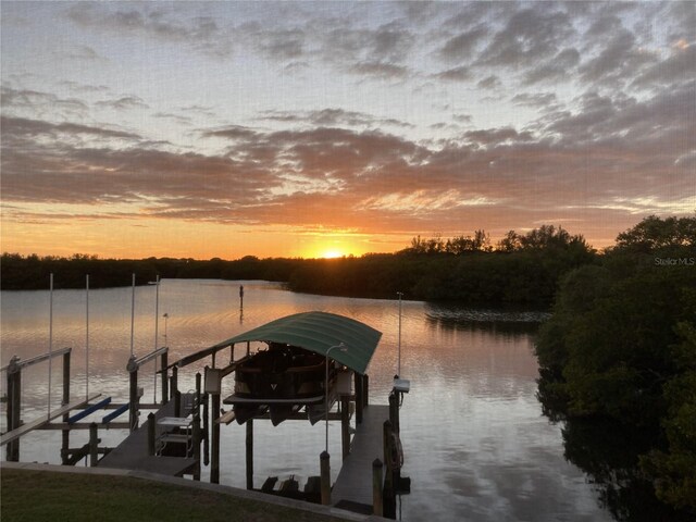 view of dock with a water view