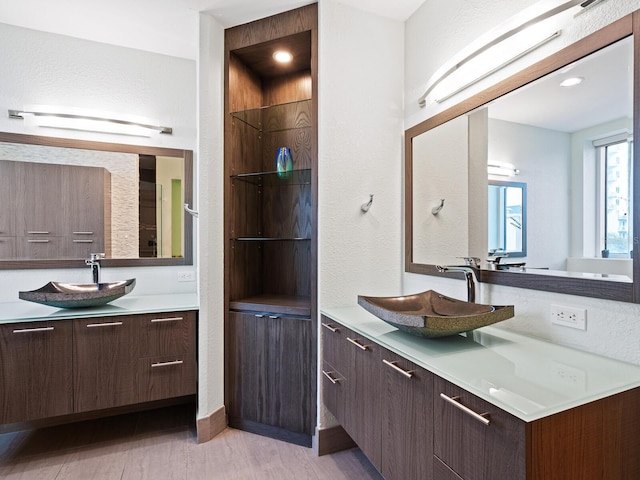 bathroom with hardwood / wood-style floors and vanity