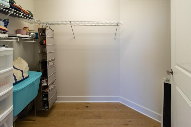 spacious closet featuring dark hardwood / wood-style floors