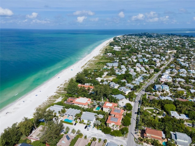 aerial view featuring a beach view and a water view