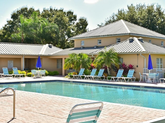 view of swimming pool with a patio area