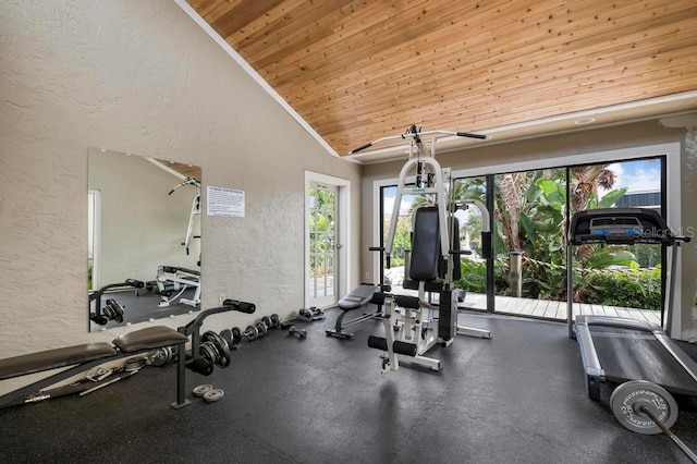 interior space featuring lofted ceiling and wood ceiling