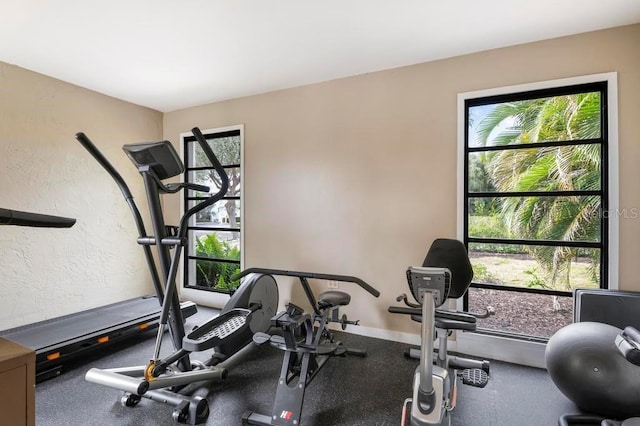 workout area featuring plenty of natural light