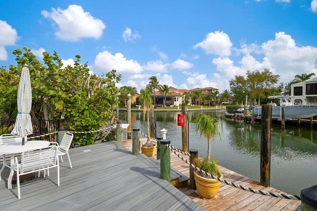 dock area with a water view