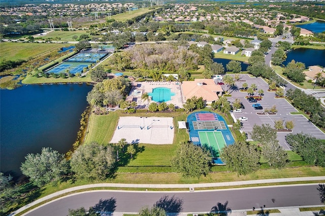 drone / aerial view featuring a water view